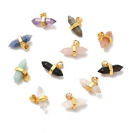 Gematone Double Terminal Pointed Pendants, Faceted Bullet Charm, with Ion Plating(IP) Golden Plated Brass Findings