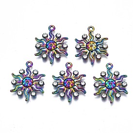 Rack Plating Rainbow Color Alloy Pendants, with Crystal Rhinestone, Cadmium Free & Nickel Free & Lead Free, Sun Charms