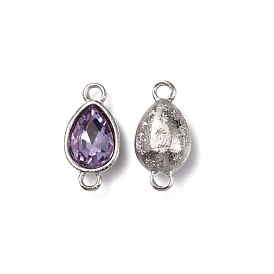 Alloy Glass Links, Connector Charms, Platinum, Teardrop