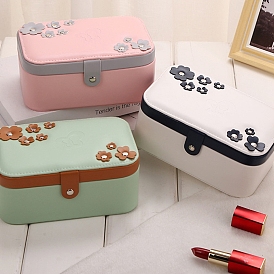 Rectangle PU Imitation Leather Jewelry Storage Boxes, Portable Travel Flower Case with Snap Clasp, for Ring Earring Holder, Gift for Women