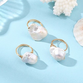 Natural Baroque Pearl Keshi Pearl Finger Rings, Copper Wire Wrapped Rings, Nuggets