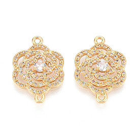 Латунные подвески-звенья/соединители с прозрачными кубическими циркониями, цветок, без никеля 