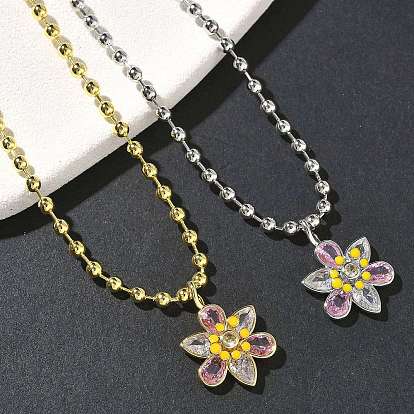 Латунные подвески в форме цветка с розовым и прозрачным кубическим цирконием и эмалевым паве, стойки покрытие, долговечный, без кадмия и без свинца