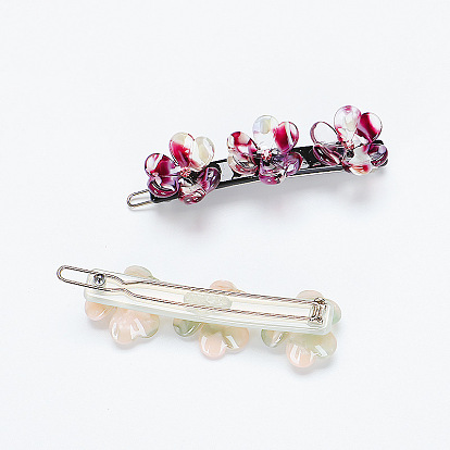 Fashion Flower Cellulose Acetate(Resin) Hair Barrettes, Frog Buckle Hairpin for Women, Girls, with Iron Clips