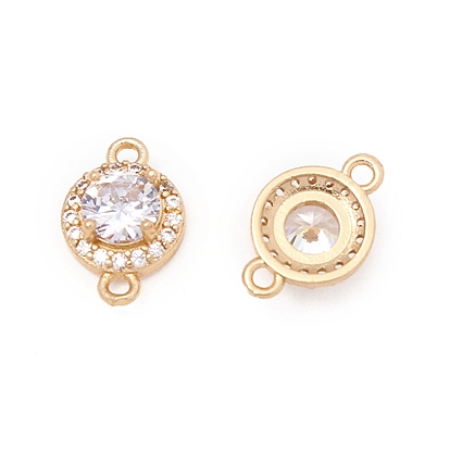 Подвески-соединители из светло-золотой латуни с паве из кубических цирконий, плоские круглые ссылки