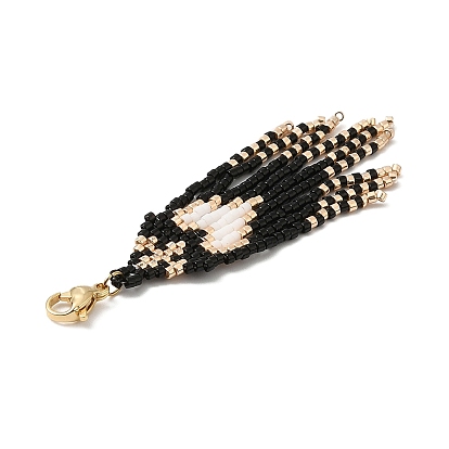Handmade Loom Pattern Seed Beads Tassel Pendants Decoration, with 304 Stainless Steel Lobster Claw Clasps, Heart