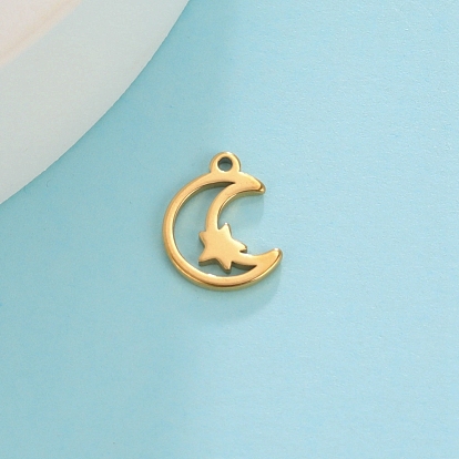 Stainless Steel Charms, Cut-Out, Moon with Star