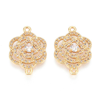 Латунные подвески-звенья/соединители с прозрачными кубическими циркониями, цветок, без никеля 