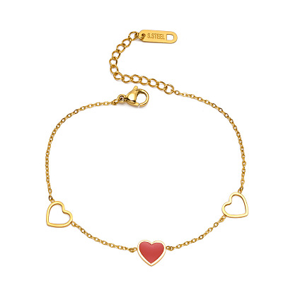 Stainless Steel Heart Round Pendant Zirconia 18K Gold Color Bracelet Fashion Jewelry