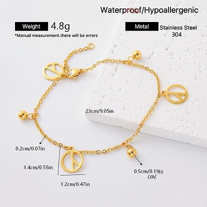 Summer 304 Stainless Steel Charm Anklets with Tiny Ball for Women, Golden