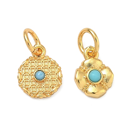 Латунные подвески, С бисером бирюзы смолы, реальный 24 k позолоченный