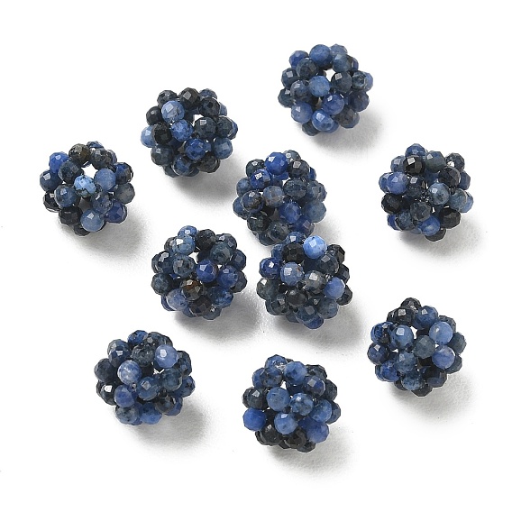 Natural Dumortierite Woven Beads, Cluster Beads, Faceted, Round