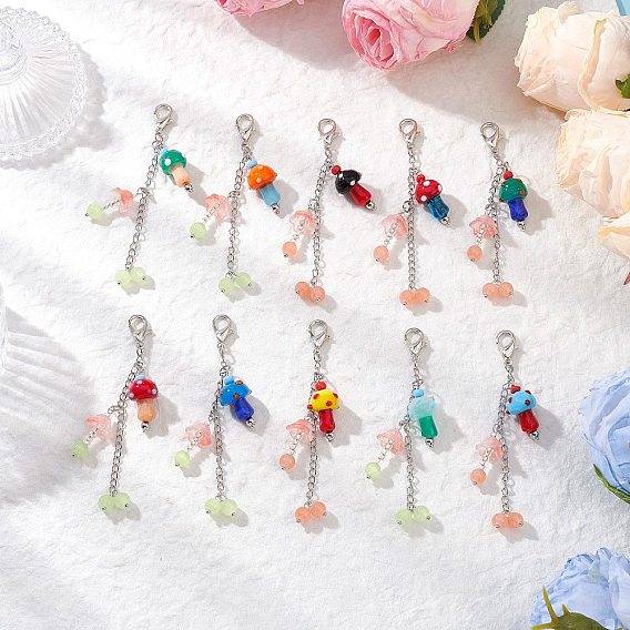 Гриб ручной работы лэмпворк и стеклянный кулон украшение, с цинковым сплавом застежками омаров коготь