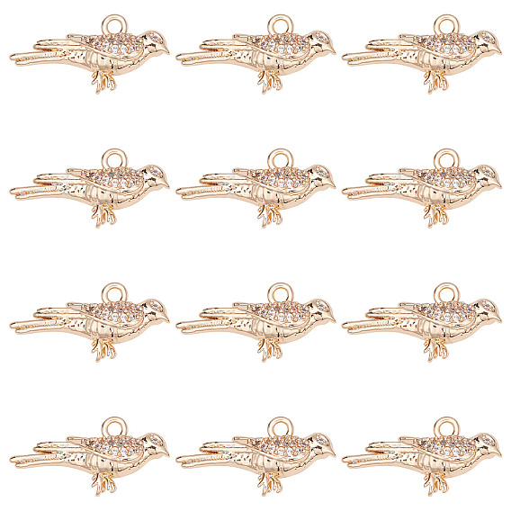 12 кулоны из латуни с микрочастицами и кубическим цирконием., золотой свет, долговечный, без кадмия и без свинца, птица