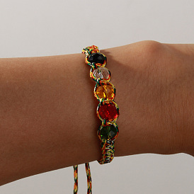Adjustable Ethnic Style Crystal Bracelet - Fashionable Colorful Hand Jewelry for Women.