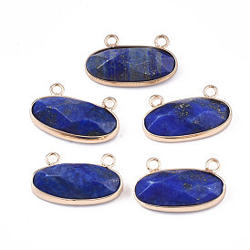 Natural Gemstones Pendants, with Brass Findings, Faceted, Oval, Golden