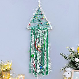 Iron Handmade Macrame Christmas Tree Wall Hanging Decorations, with Bell for Home Wall Christmas Decorations