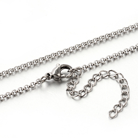 304 Stainless Steel Rolo Chain Necklaces, with Lobster Claw Clasps, 17.7 inch(450mm), 2mm