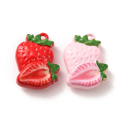 Baking Paint Zinc Alloy Pendants, Strawberry Charms