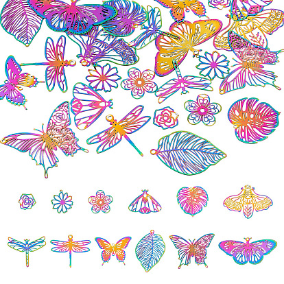 24 шт 12 стиль 201 филигранные подвески из нержавеющей стали, гравированные металлические украшения, разнообразные