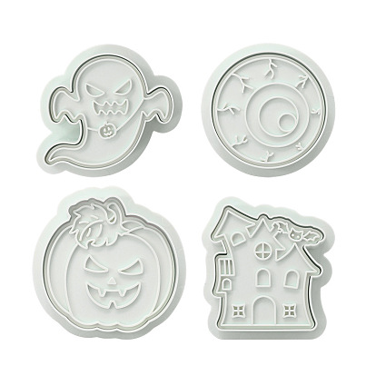 Halloween Theme DIY Plastic Cookies Molds, Ghost/Bloody Eye/Haunted House/Pumpkin