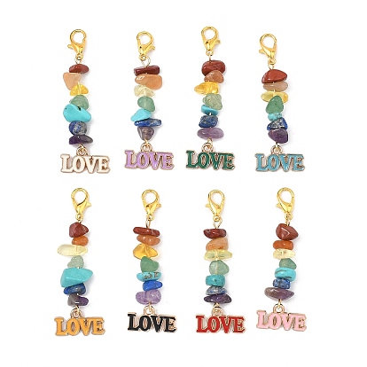 8 piezas 8 estilos decoraciones colgantes de esmalte de aleación, encanto de amor de palabra, con cuentas de piedras preciosas naturales y sintéticas, broches de langosta de la aleación de la garra