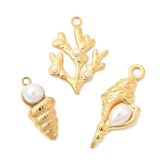 Подвески из искусственного жемчуга, с 304 нержавеющей стали, ионное покрытие (ip), реальный 18 k позолоченный