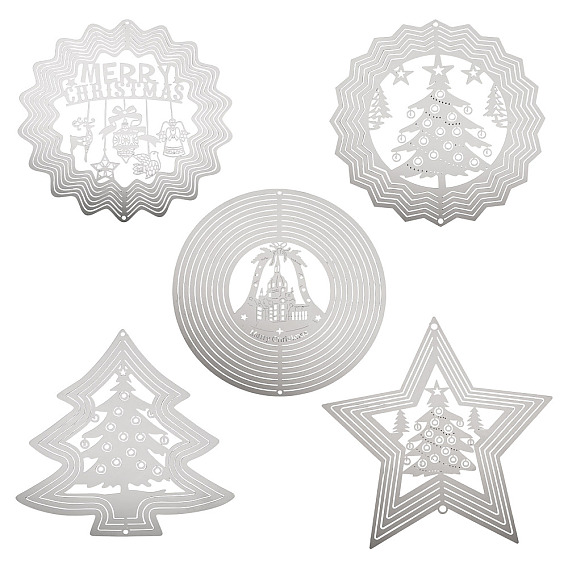 5шт. 5 стили рождественских 201 соединители из нержавеющей стали, вырезанные лазером, цвет нержавеющей стали, не тускнеет, гравированные металлические украшения