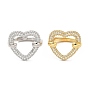 Clear Cubic Zirconia Hollow Heart Adjustable Ring, Brass Ring, Cadmium Free & Lead Free