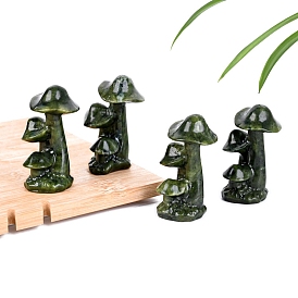 Natural Xiuyan Jade Carved Mushroom Figurines, for Home Desktop Decoration