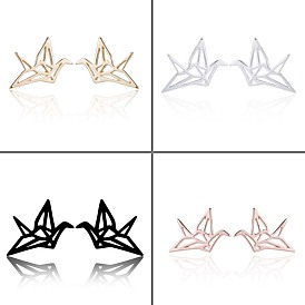 304 Stainless Steel Hollow Out Paper Crane Stud Earrings, Asymmetrical Earrings for Women