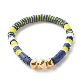 Bracelet extensible fait main en perles heishi en argile polymère, bracelet surfeur avec pépites ccb perles plastiques pour femme