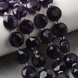 Природный аметист нитей бисера, граненые шестиугольные бусины в форме монеты, с бисером