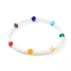 Imitation Austrian Crystal Bicone Glass Beads & Opaque Glass Beads Stretch Bracelets