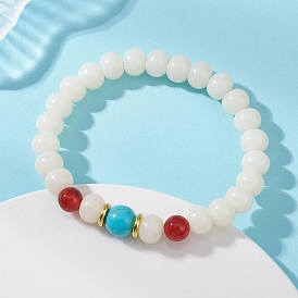 Эластичные браслеты из натурального корня бодхи, сердолика и синтетической бирюзы для женщин., круглые