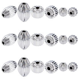 18Pcs 3 Style 304 Stainless Steel Corrugated Beads, Round & Lantern & Rice