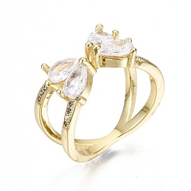 Brass Micro Pave Clear Cubic Zirconia Cuff Rings, Open Rings, Criss Cross Rings, Double Rings, X Rings, Nickel Free