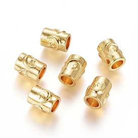  Brass European Beads, Large Hole Beads, Long-Lasting Plated, Column with Mood & Star