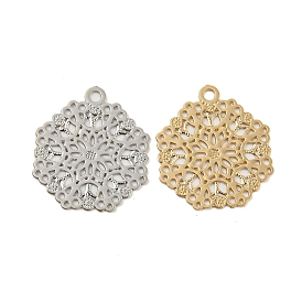Brass Etched Metal Embellishments Charms, Long-Lasting Plated, Octagon with Hollow Out