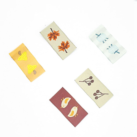 Cloth Clothing Labels, Handmade Embroidered Tag, for DIY Jeans, Bags, Shoes, Hat Accessories, Rectangle with Bird Mushroom Leaf Pattern
