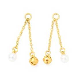 Colgantes de perlas de imitación de plástico abs, con hallazgos de latón y anillos de salto, sin plomo y cadmio, campana y ronda