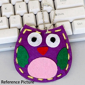 DIY Owl Non Woven Fabric Embroidery Keychain Kits, Including Iron Ball Chain, Cotton Ball, Paper Tags, Cotton Cord, Plastic Pin, Cloth