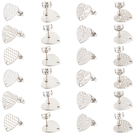 48 шт. 6 стили текстурированное сердце 304 фурнитура для сережек-гвоздиков из нержавеющей стали, с ушными гайками и отверстием