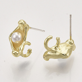 Alloy Stud Earring Findings, with ABS Plastic Imitation Pearl, with Loop