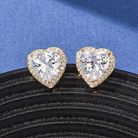Серьги-гвоздики из латуни с микропаве из кубического циркония для женщин, сердце