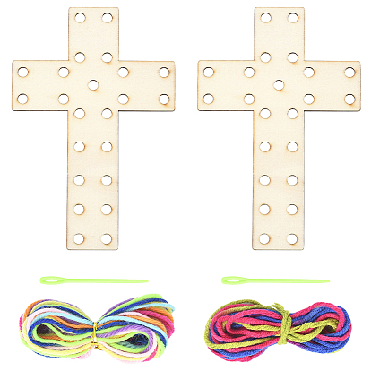 Пасхальный незаконченный деревянный крест, с полиэфирным шнуром, нити и пластиковая игла