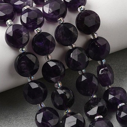 Природный аметист нитей бисера, граненые шестиугольные бусины в форме монеты, с бисером