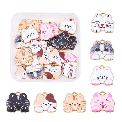 35 Pieces Cat Enamel Charm Pendant Alloy Enamel Animal Charm Mixed Color for Jewelry Necklace Bracelet Earring Making Crafts