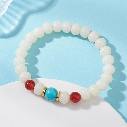 Эластичные браслеты из натурального корня бодхи, сердолика и синтетической бирюзы для женщин., круглые