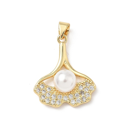 Латунные микро проложить кубического циркония подвески, формы раковины, с абс пластмассовой имитационной жемчужиной, без кадмия и без свинца